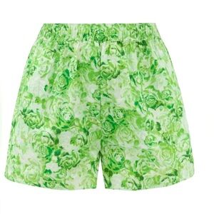 GANNI Printed Cotton Poplin Shorts - Island Green Boxer Shorts